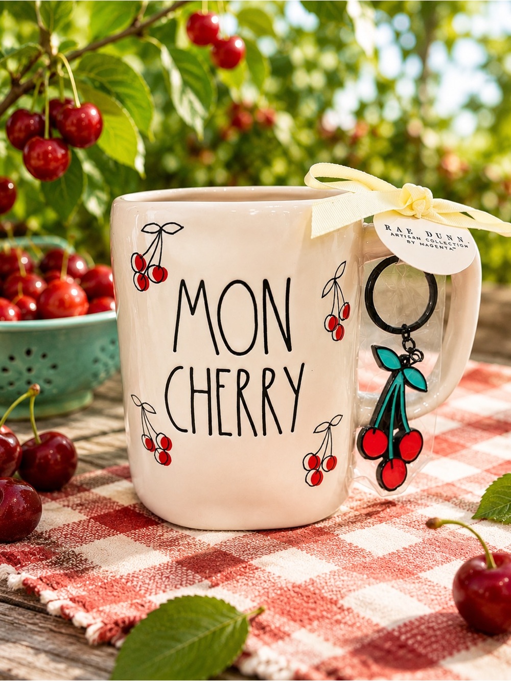 Rae Dunn Mon Cherry Mug with Matching Cherry Keychain NWT